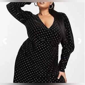 Saint Genies Black Velvet Wrap Dress Gold Hearts Size 20 NWT